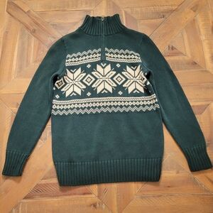 American Living Dark Green Nordic Zip-Up Sweater